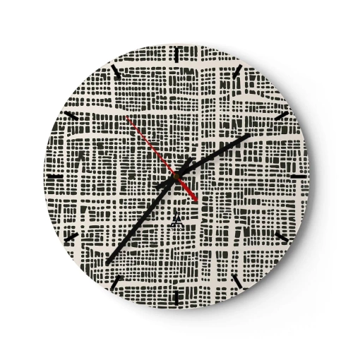 Relógio de parede - Relógio em vidro - Padrão geométrico, preto e creme com pontos irregulares - 30x30cm - Uma composição tecida - Decoração de parede moderna para a sala de estar, cozinha e quarto ARTTOR