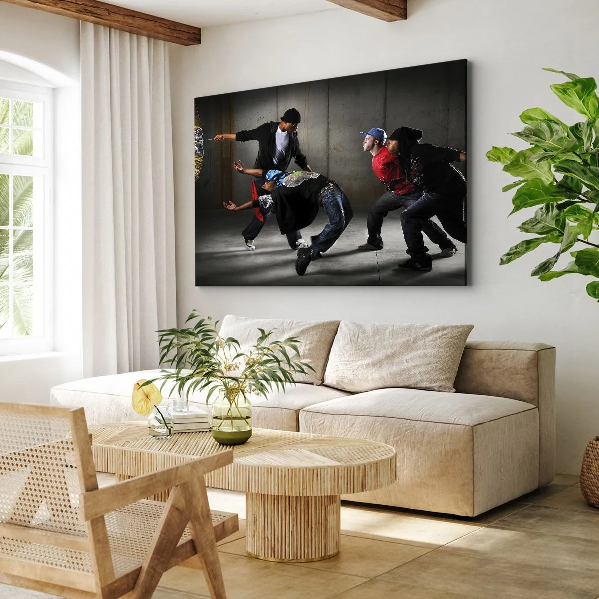 Quadro em tela - Um grupo de dançarinos de hip-hop em uma coreografia dinâmica - 70x50cm - Dançando com o vento da rua - Decoração de parede moderna para a sala de estar e quarto ARTTOR