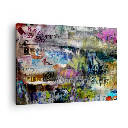 Quadro em tela - Colagem abstrata com texto e várias cores - 70x50cm - Colagem de memórias - Decoração de parede moderna para a sala de estar e quarto ARTTOR
