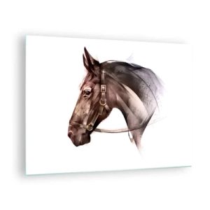 Quadro em vidro - Retrato de cavalo em estilo artístico em um fundo branco - 70x50cm - Que charme - Decoração de parede moderna para a sala de estar e quarto ARTTOR