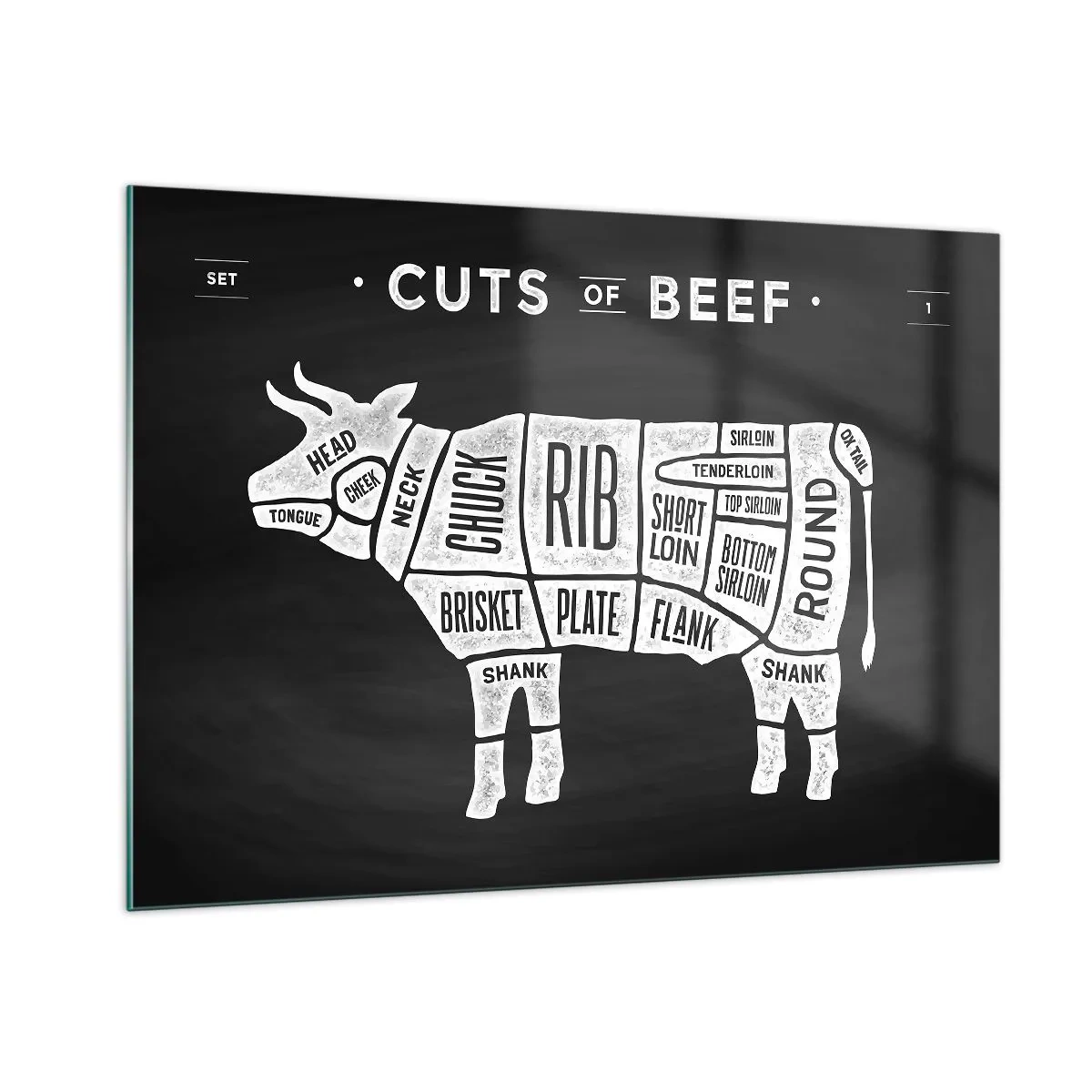 Quadro em vidro - Cartilha do talhante - 100x70 cm