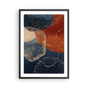 Pôster com moldura preta - Uma composição abstrata em tons de azul marinho e dourado - 50x70cm - Leveza do ser - Decoração de parede moderna para a sala de estar e quarto ARTTOR