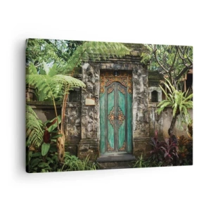 Quadro em tela - Portas decorativas cercadas por vegetação tropical - 70x50cm - Portas para um mundo exótico - Decoração de parede moderna para a sala de estar e quarto ARTTOR