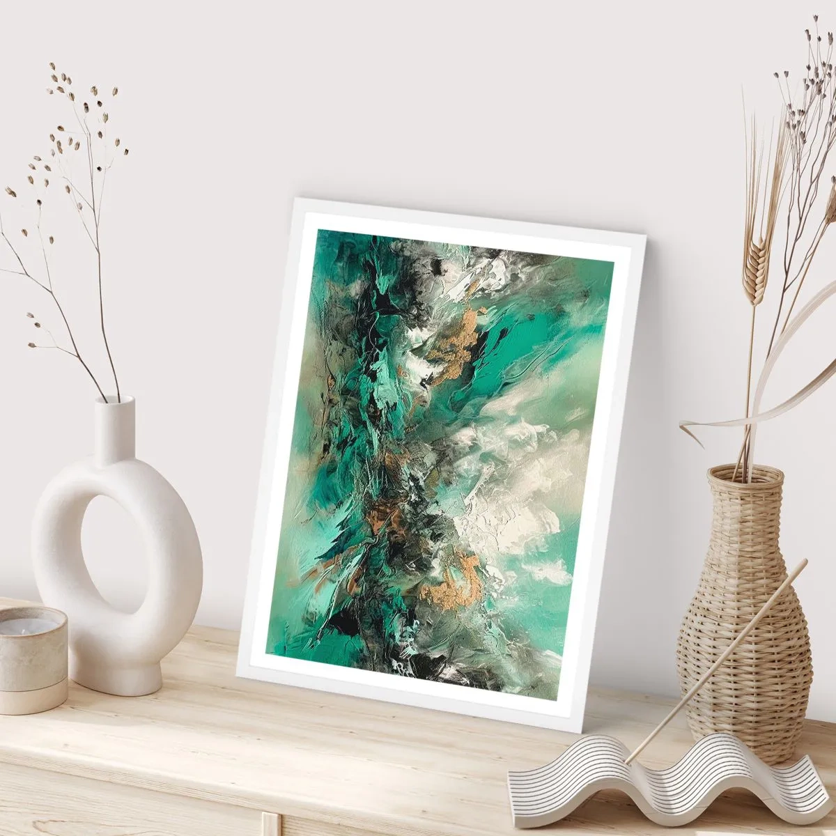 Pôster em moldura branca - Surf esmeralda e preto - 70x100 cm