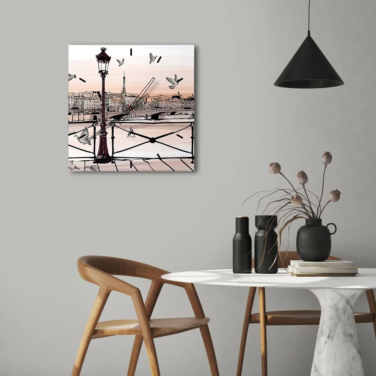 Relógio de parede - Relógio em vidro - Sobre os telhados de Paris - 40x40 cm