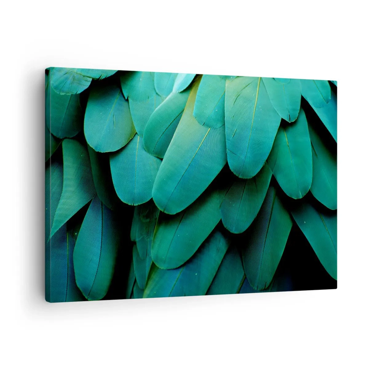 Quadro em tela - Detalhe de penas em tons de verde - 70x50cm - Precisão de papagaio - Decoração de parede moderna para a sala de estar e quarto ARTTOR