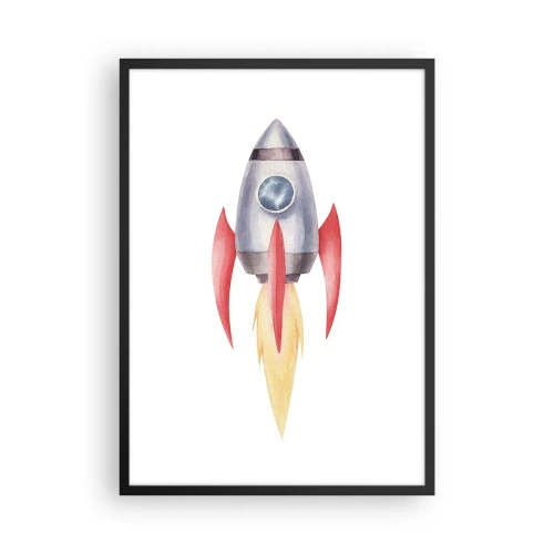 Pôster com moldura preta - Foguete espacial estilo aquarela - 50x70cm - Mais alto, mais rápido e mais longe - Decoração de parede moderna para a sala de estar e quarto ARTTOR