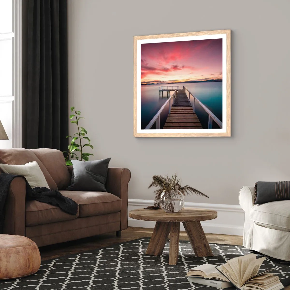 Pôster com moldura de carvalho claro - A chama suave da noite - 60x60 cm