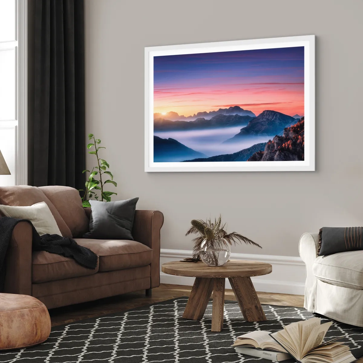 Pôster em moldura branca - Acima dos vales - 100x70 cm