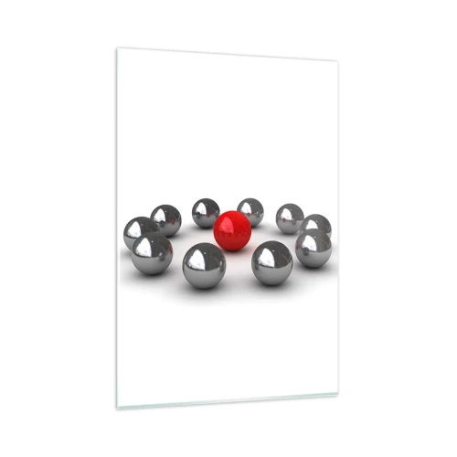 Quadro em vidro - Círculo em prata e vermelho - 80x120 cm