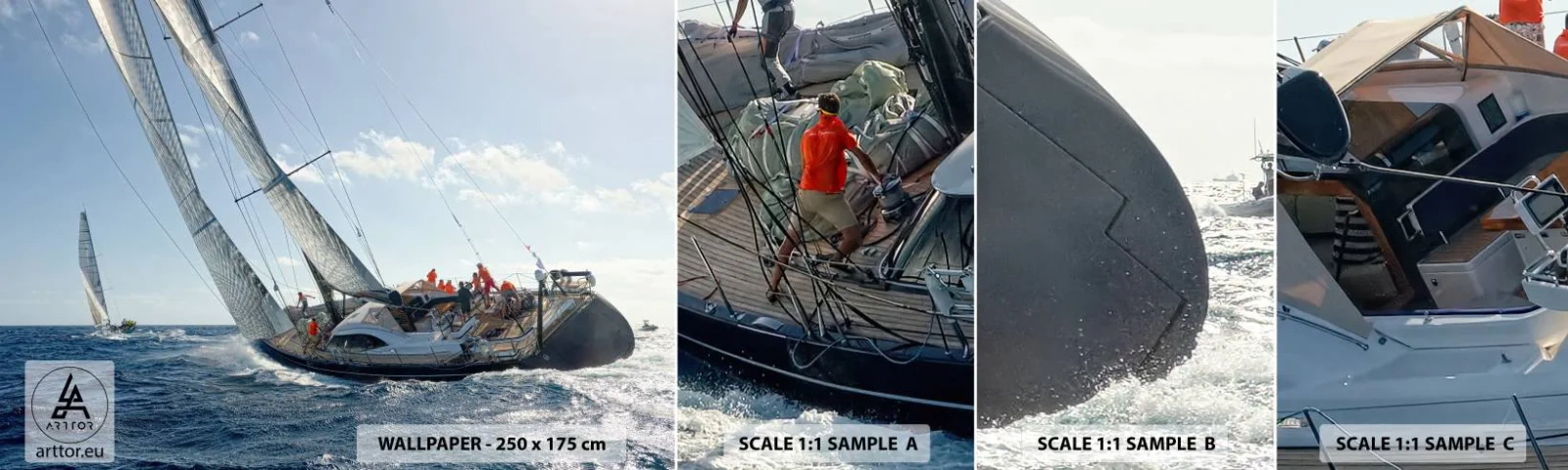 Amostra de Papel de Parede Standard Eco - Que vença o melhor - Iate à vela, Regata, Navegação - 100x30 cm