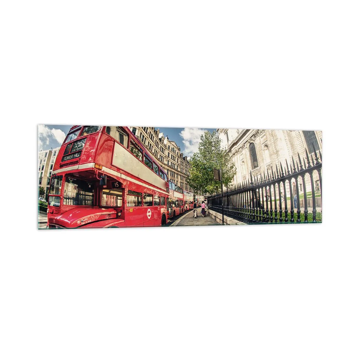 Quadro em vidro - Rua de Londres em cinza e vermelho - 160x50 cm