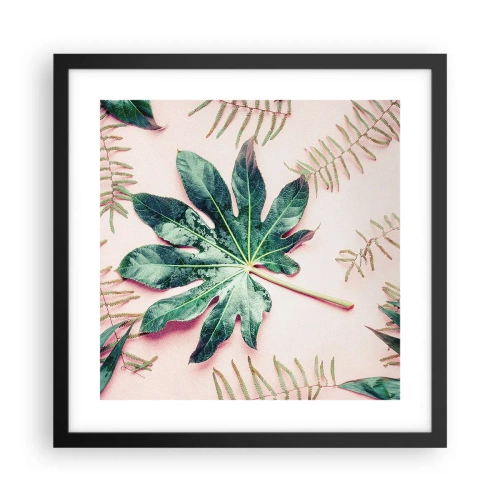 Pôster com moldura preta - Estudo do verde em um fundo rosa - 40x40 cm