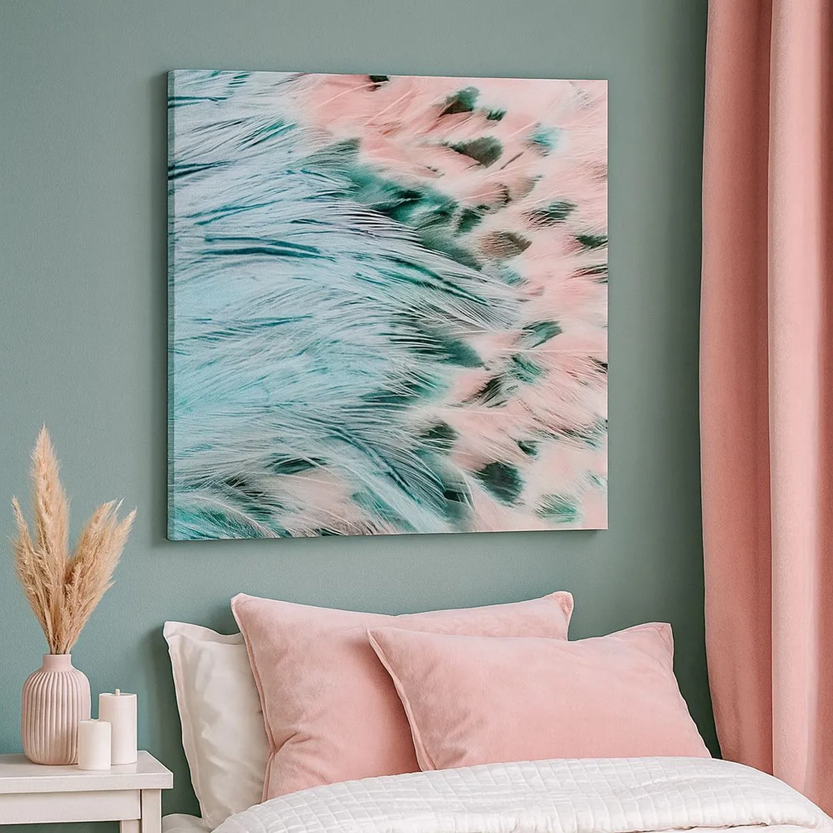 Quadro em tela - Penugem safira-rosa - 30x30 cm