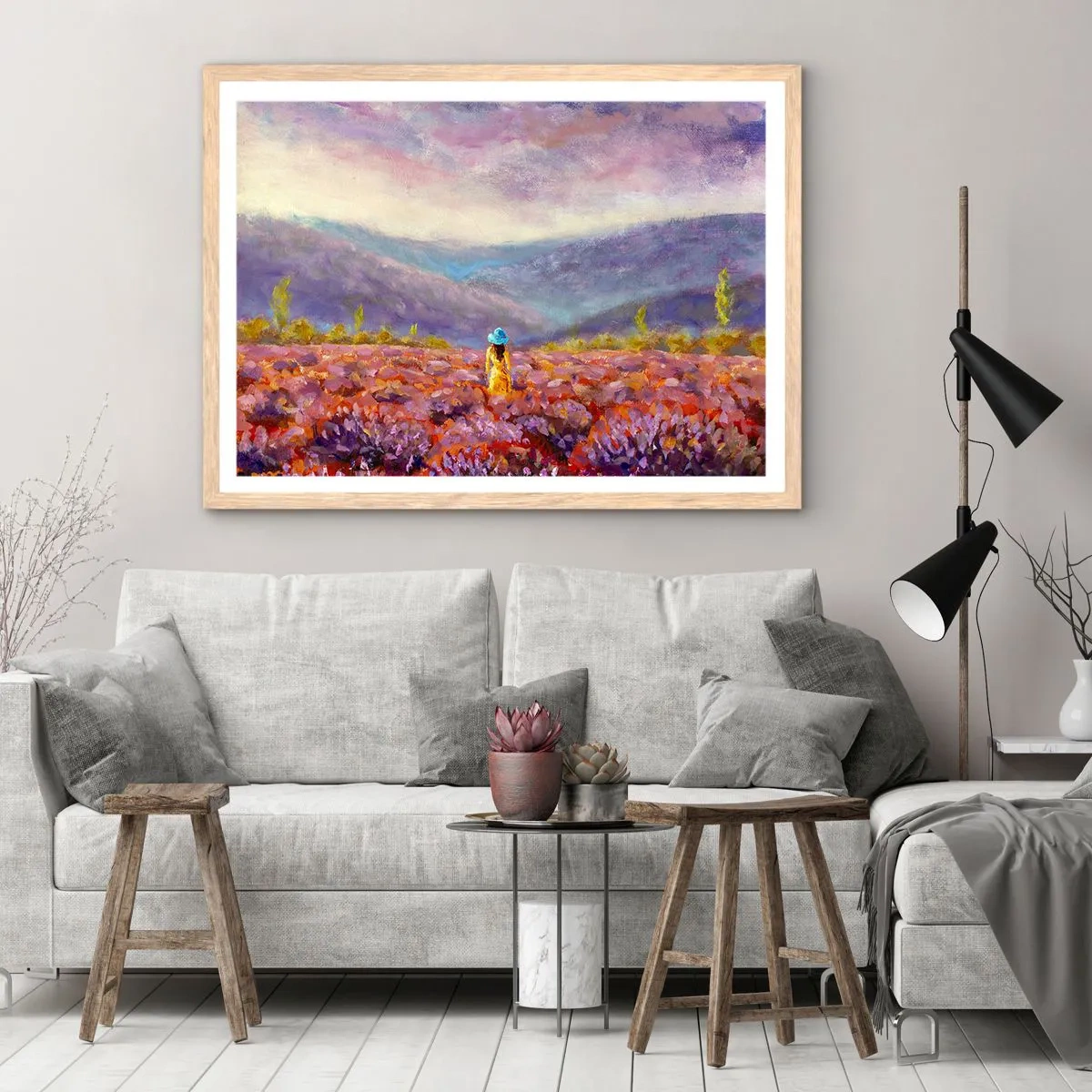 Pôster com moldura de carvalho claro - No mundo da lavanda - 40x30 cm