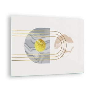 Quadro em vidro - Pintura abstrata em dourado e cinza - 70x50cm - Brilho e claridade - Decoração de parede moderna para a sala de estar e quarto ARTTOR