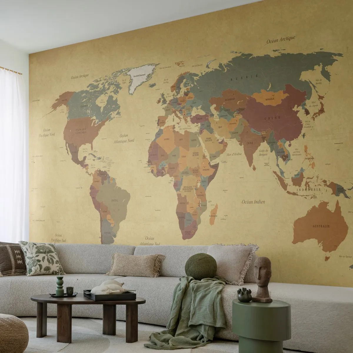 Papel de Parede Premium Sand - Para ti - o mundo todo - Mapa mundial, Continentes, Viagens - 100x70 cm