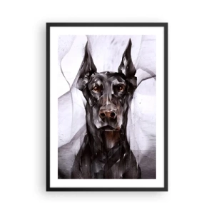 Pôster com moldura preta - Retrato artístico de um cão preto em estilo geométrico - 50x70cm - Nascido na nobreza - Decoração de parede moderna para a sala de estar e quarto ARTTOR