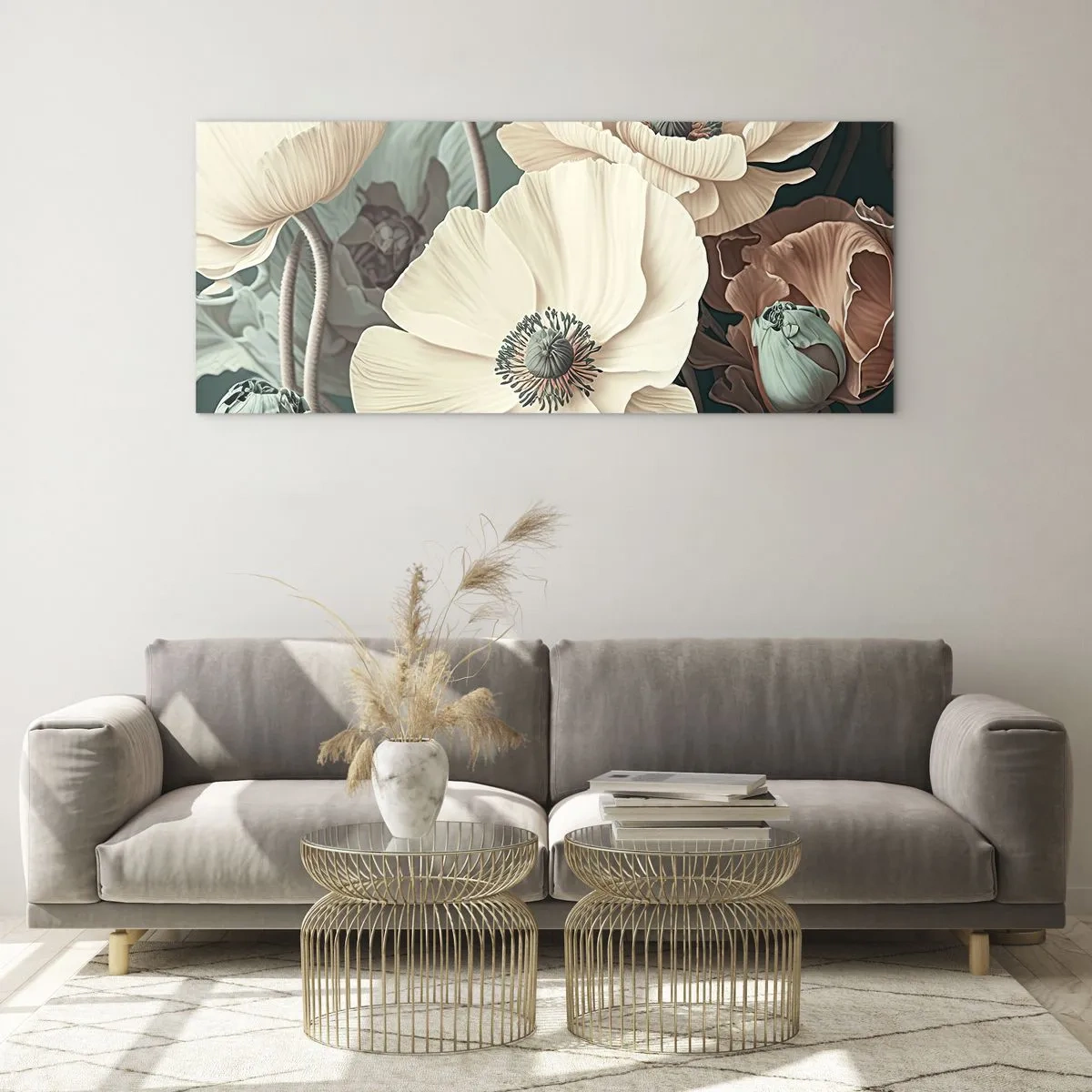 Quadro em vidro - O sussurro das papoulas - 140x50 cm