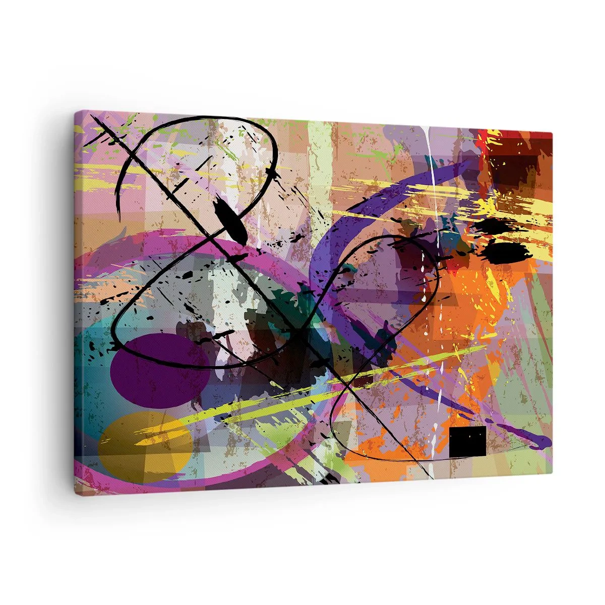 Quadro em tela - Um padrão abstrato colorido com linhas e formas dinâmicas. - 70x50cm - Pode ir direto ou ao redor - Decoração de parede moderna para a sala de estar e quarto ARTTOR