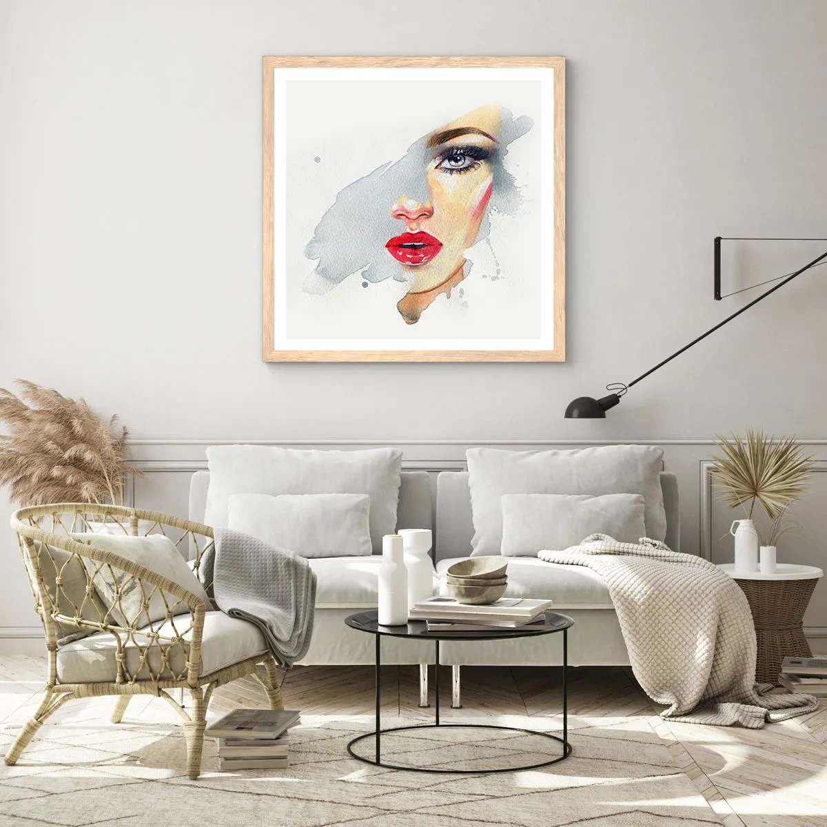 Pôster com moldura de carvalho claro - Reflexão numa gota de água - 30x30 cm