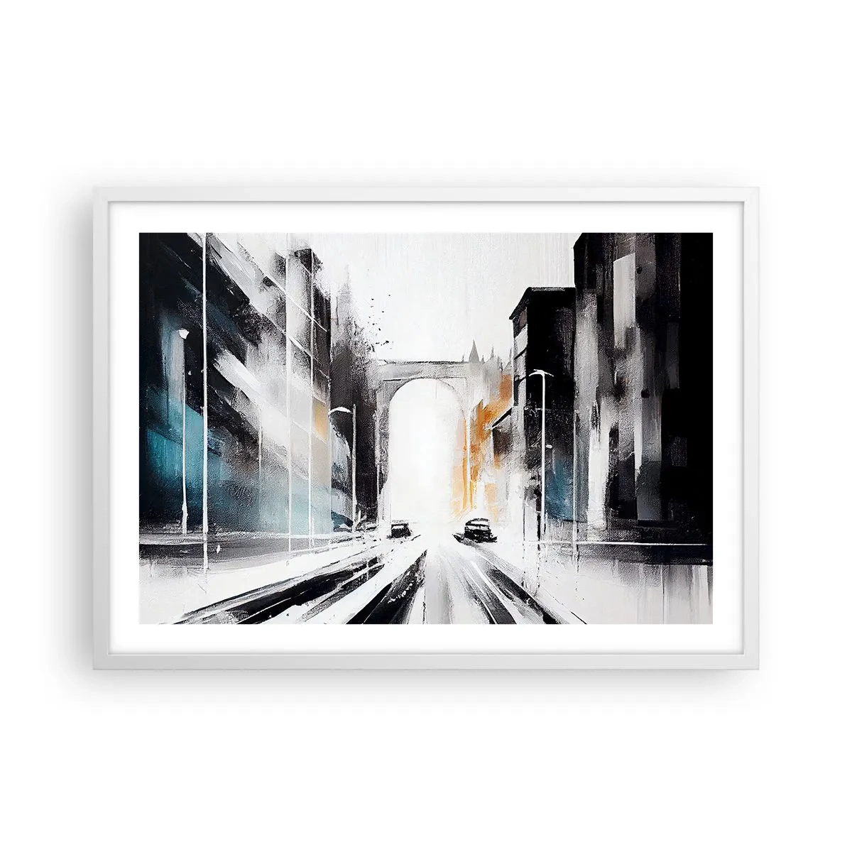 Pôster em moldura branca - Estudo da cidade: arquitetura e movimento - 70x50 cm