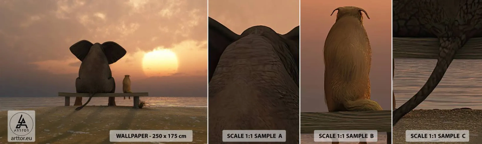 Amostra de papel de parede autocolante Deluxe Sticker - Como é bom ficarmos em silêncio juntos - Abstração, Animais, Amizade - 100x30 cm