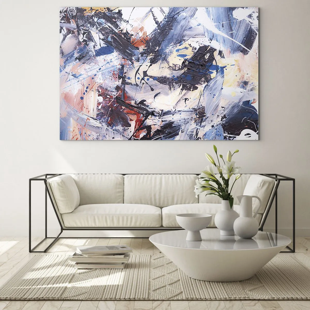 Quadro em vidro - Pintura abstrata em cores intensas - 70x50cm - Dança louca da abstração - Decoração de parede moderna para a sala de estar e quarto ARTTOR