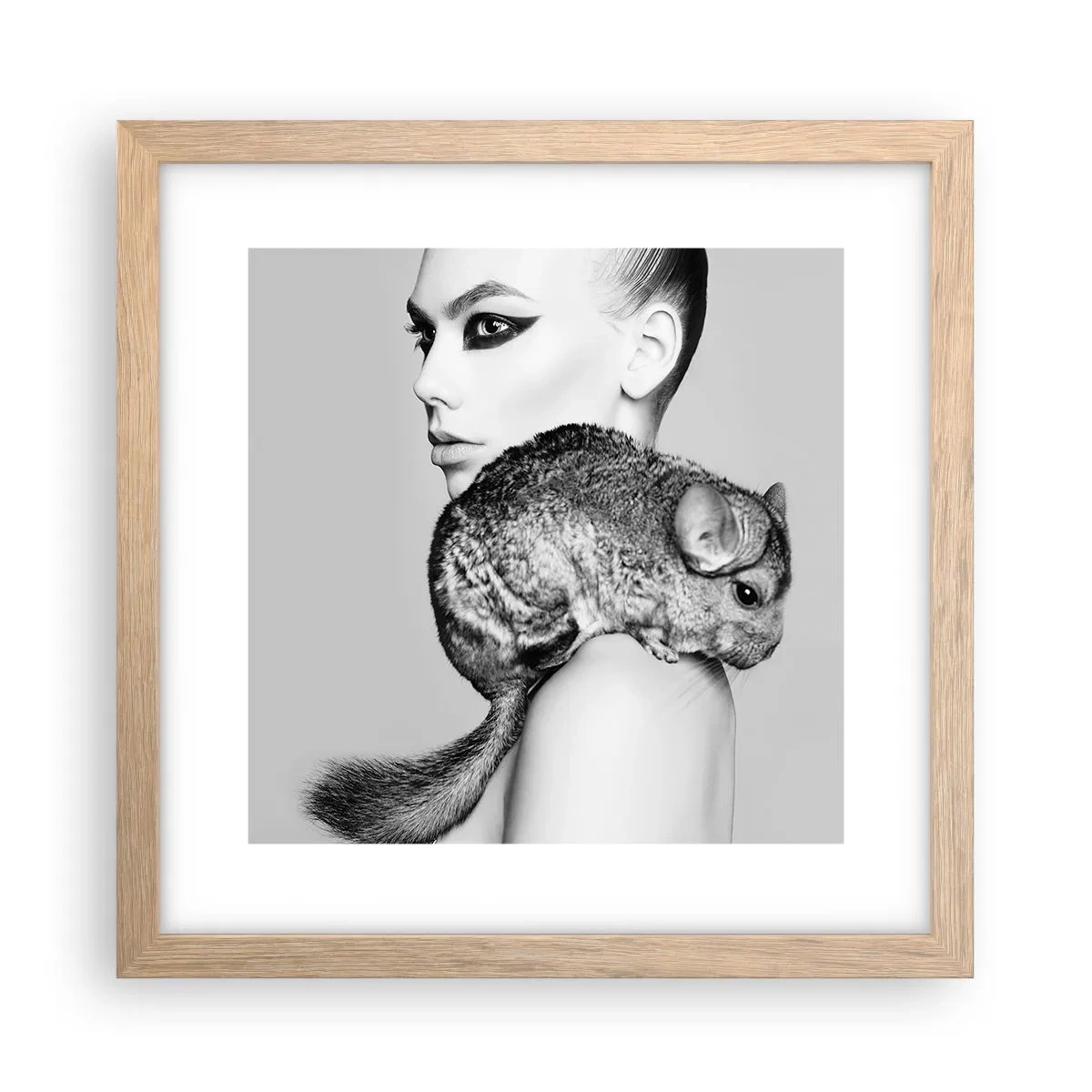 Pôster com moldura de carvalho claro - A dama com a chinchila - 30x30 cm