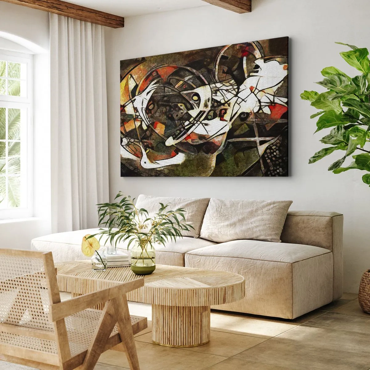 Quadro em tela - Abstração expressiva em tons escuros com linhas dinâmicas. - 70x50cm - Consegue ouvir o movimento? - Decoração de parede moderna para a sala de estar e quarto ARTTOR