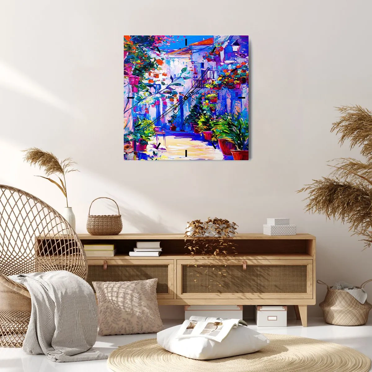 Relógio de parede - Relógio em vidro - Impressão - rua italiana - 30x30 cm