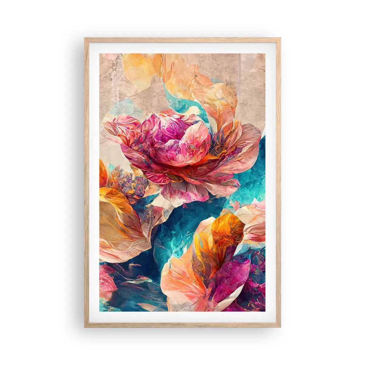 Pôster com moldura de carvalho claro - Esplendor colorido do buquê - 61x91 cm