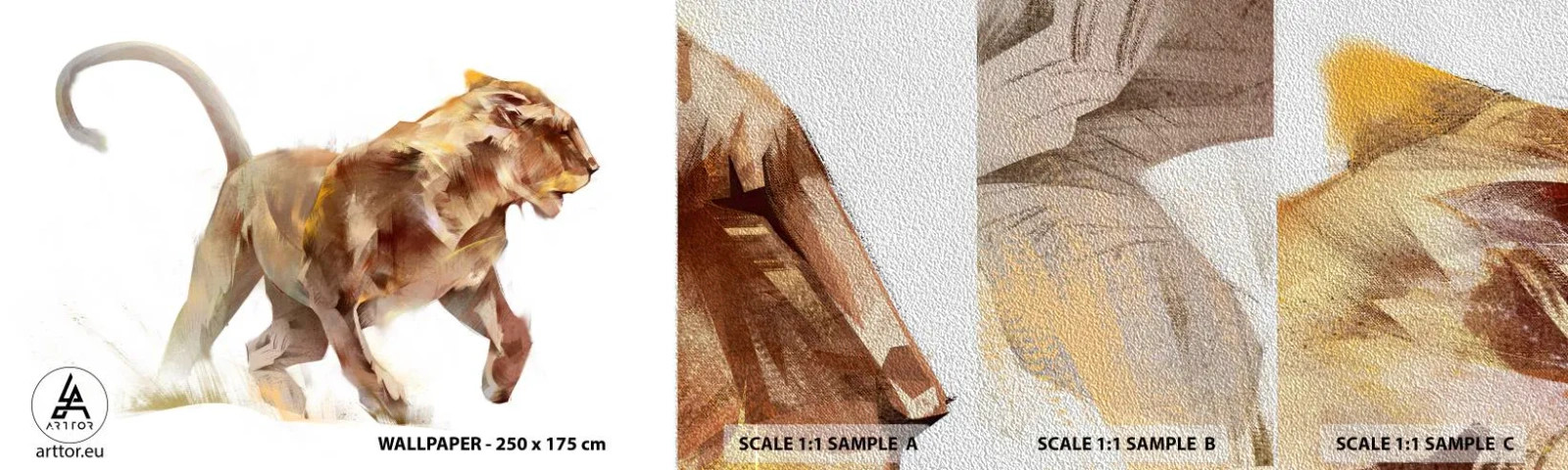 Amostra de papel de parede Premium Sand - Graça selvagem - Animais, Leão, Abstração - 100x30 cm