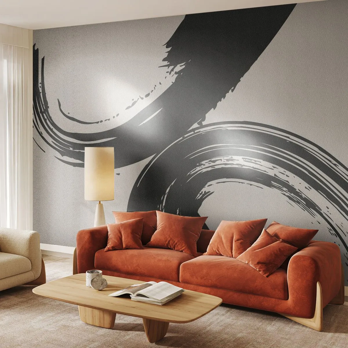Papel de Parede Premium Canvas - Varrer e circular - Pedaço, Escovar, Minimalismo - 250x175 cm