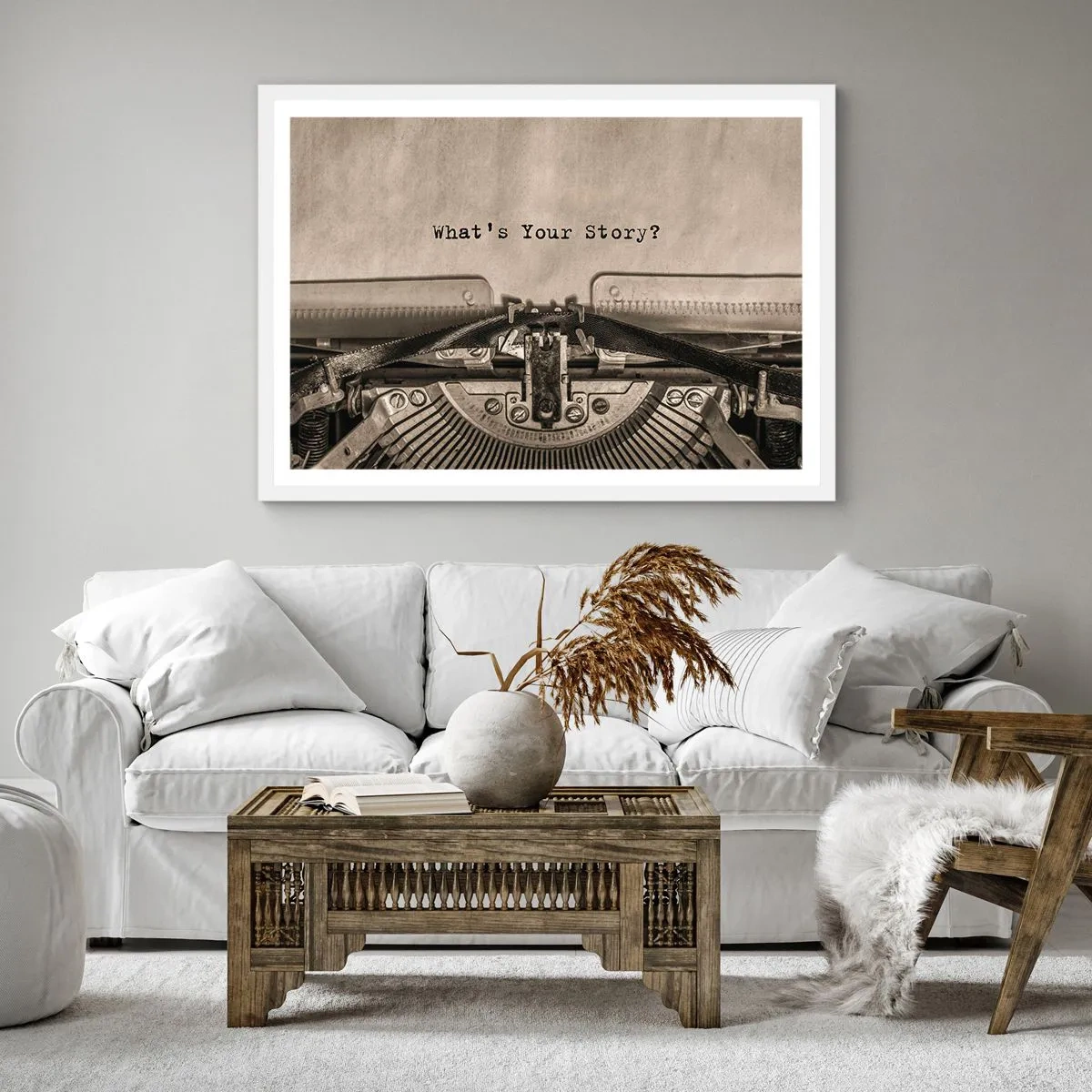 Pôster em moldura branca - Conta-me - 50x50 cm