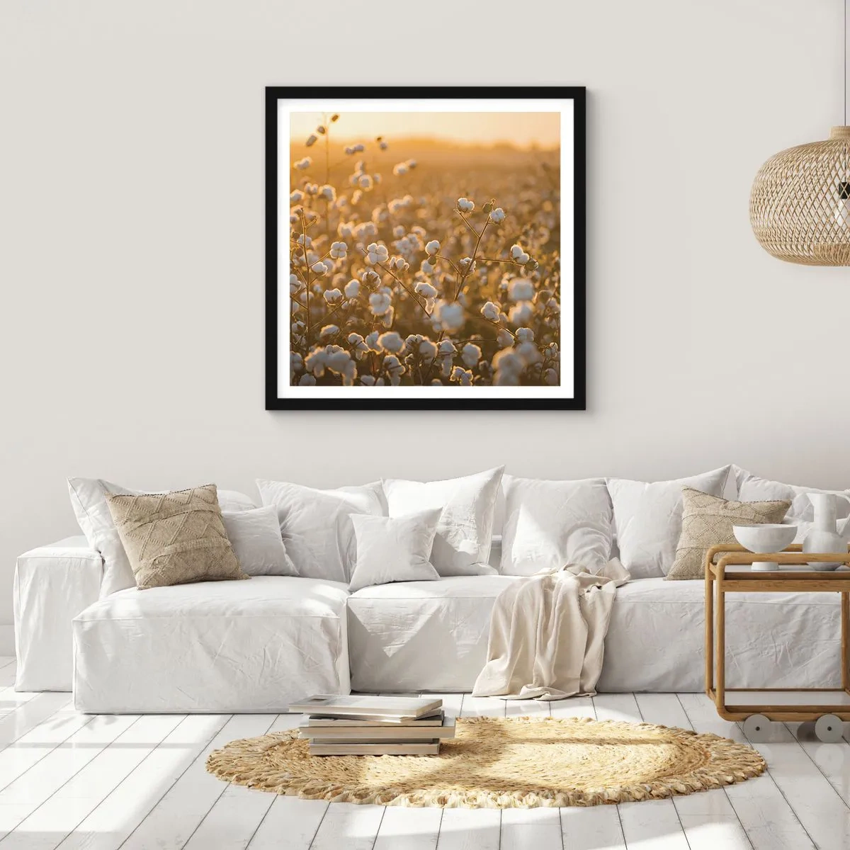 Pôster com moldura preta - Campo macio - 40x40 cm