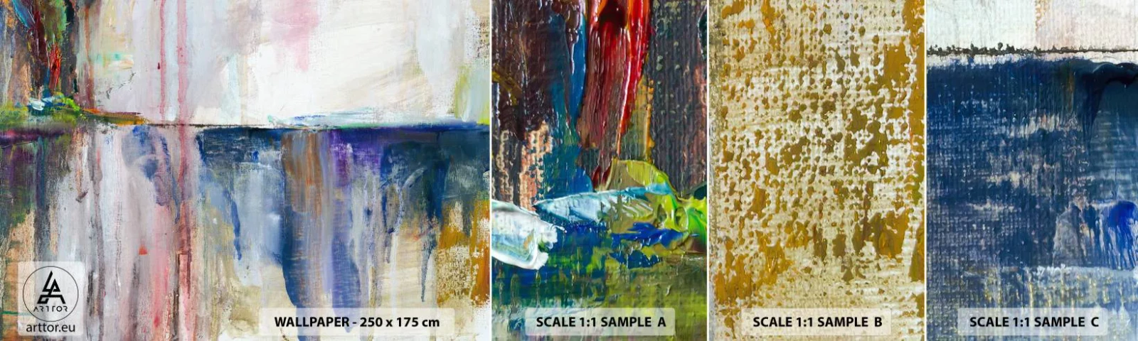 Amostra de Papel de Parede Standard Eco - Impressões coloridas e associações - Abstração, Pedaço, Pintura - 100x30 cm