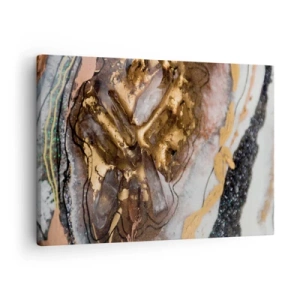 Quadro em tela - Composição abstrata com elementos de ouro e cristais - 70x50cm - O elemento terra - Decoração de parede moderna para a sala de estar e quarto ARTTOR