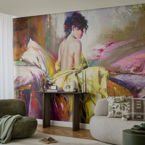Papel de Parede Premium Canvas - Entre a boca e a borda do copo - Mulher, Corpo, Pedaço - 400x280 cm