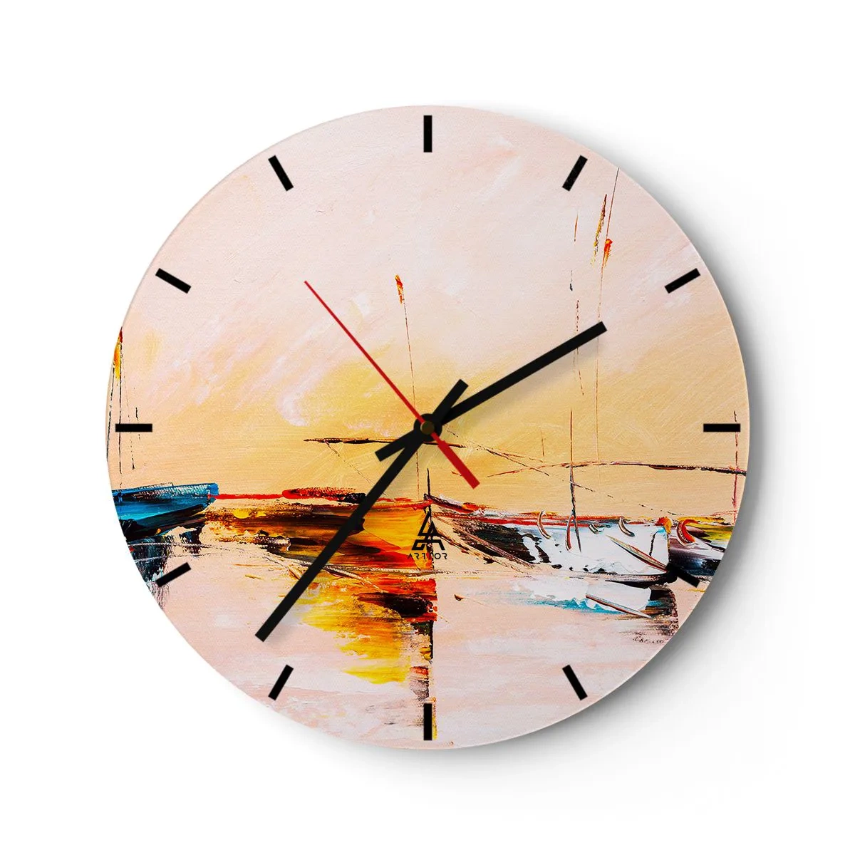 Relógio de parede - Relógio em vidro - Veleiros em um porto pitoresco ao pôr do sol - 30x30cm - Noite na marina - Decoração de parede moderna para a sala de estar, cozinha e quarto ARTTOR