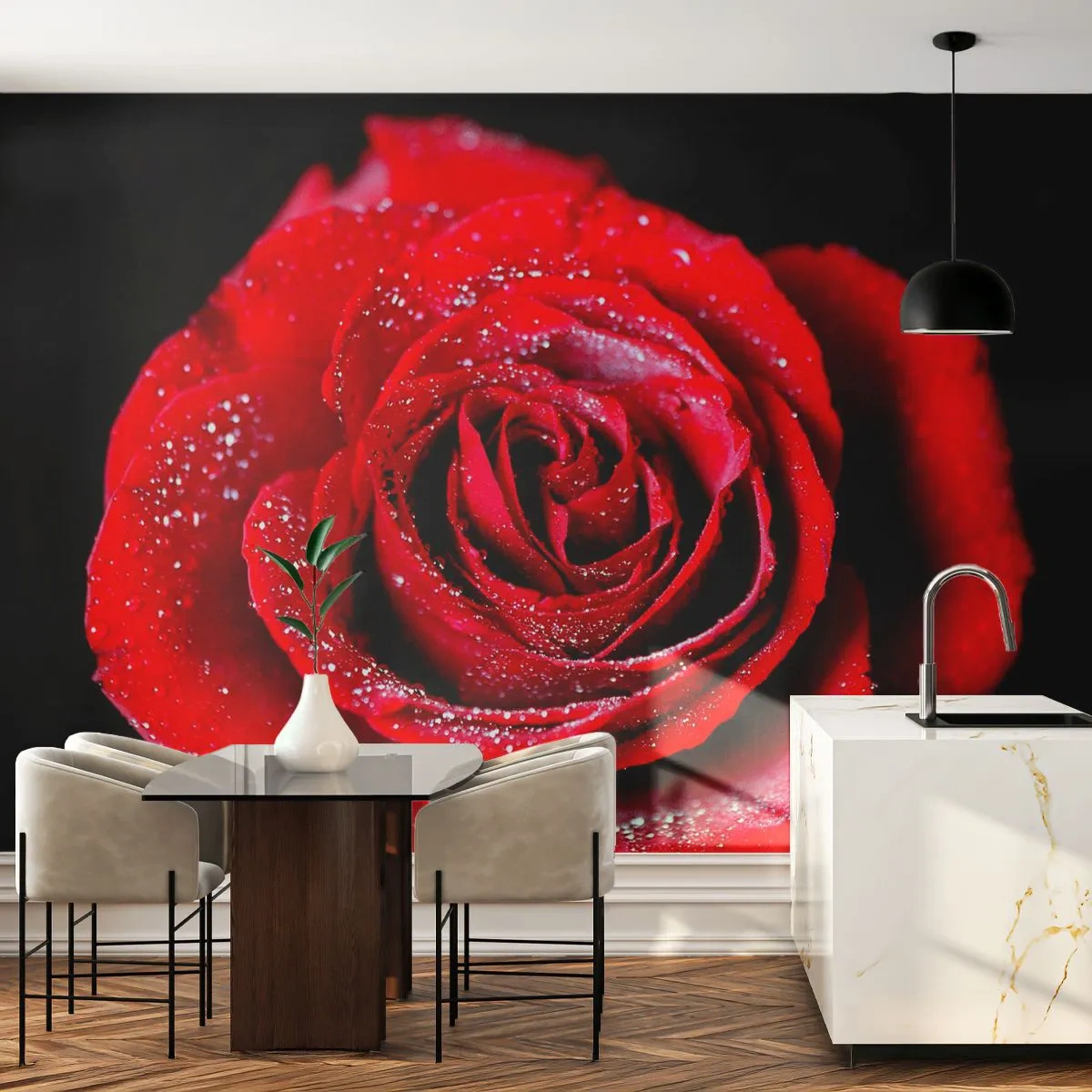 Papel de Parede Premium Sand - Isso é amor - Flores, Rosa vermelha, Pétalas de rosa - 100x70 cm