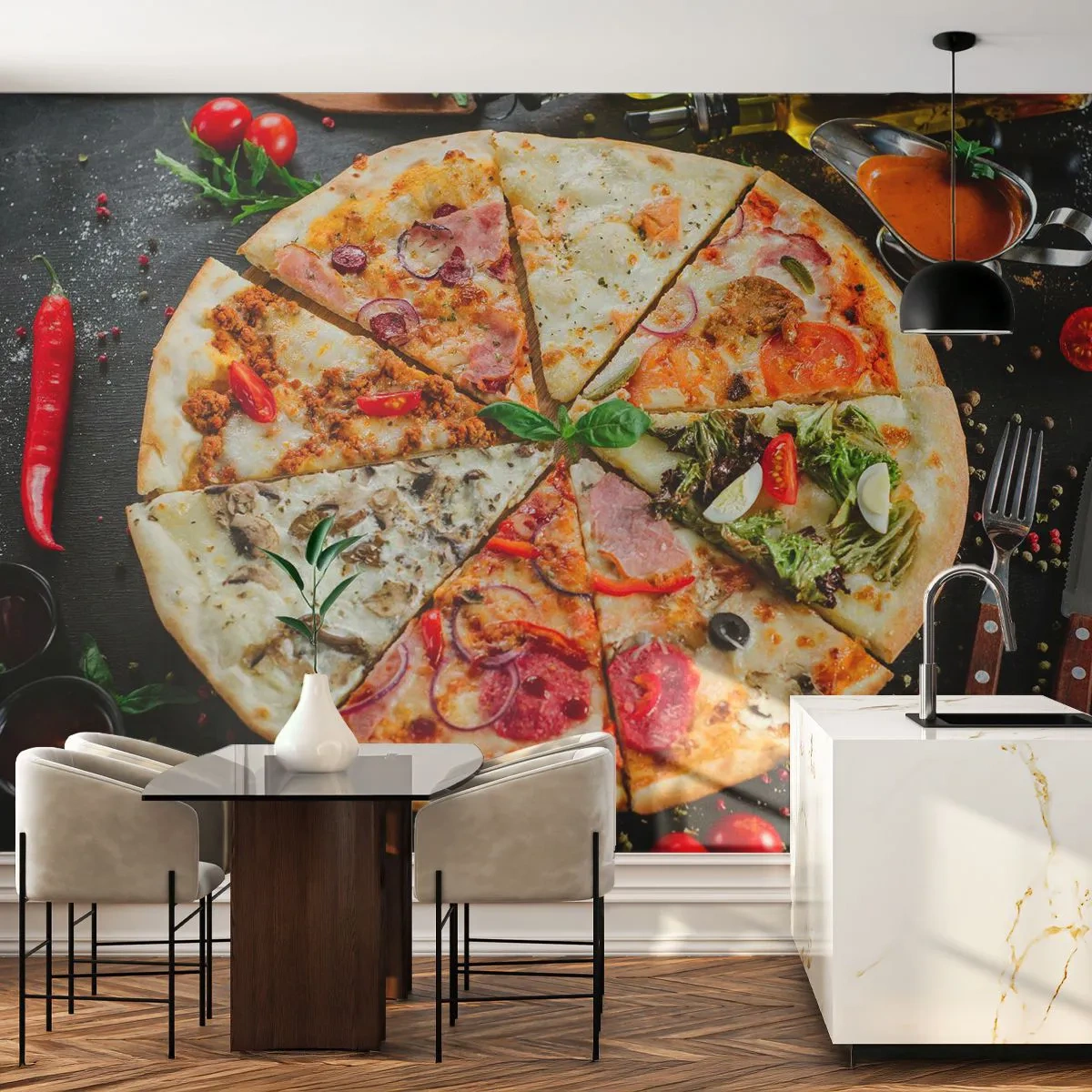 Papel de Parede Premium Canvas - Gama de sabores - Gastronomia, pizza, Itália - 500x350 cm