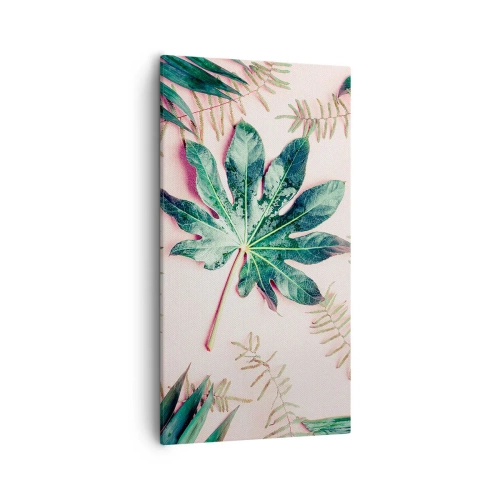 Quadro em tela - Estudo do verde em um fundo rosa - 55x100 cm