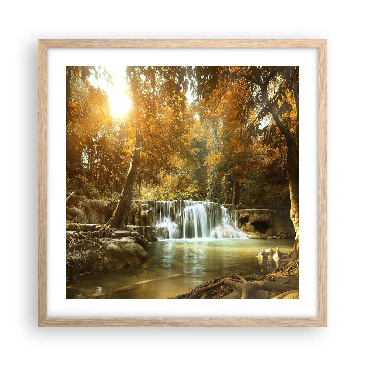 Pôster com moldura de carvalho claro - A cascata do parque - 50x50 cm