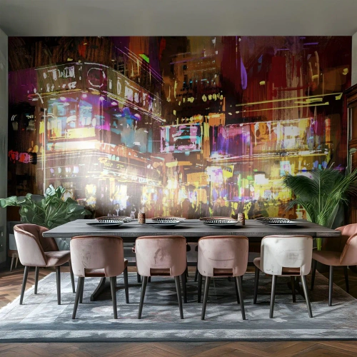 Papel de Parede Autocolante Deluxe Sticker - Num mar de luz - Cidade, Arquitetura, Vida noturna - 450x315 cm