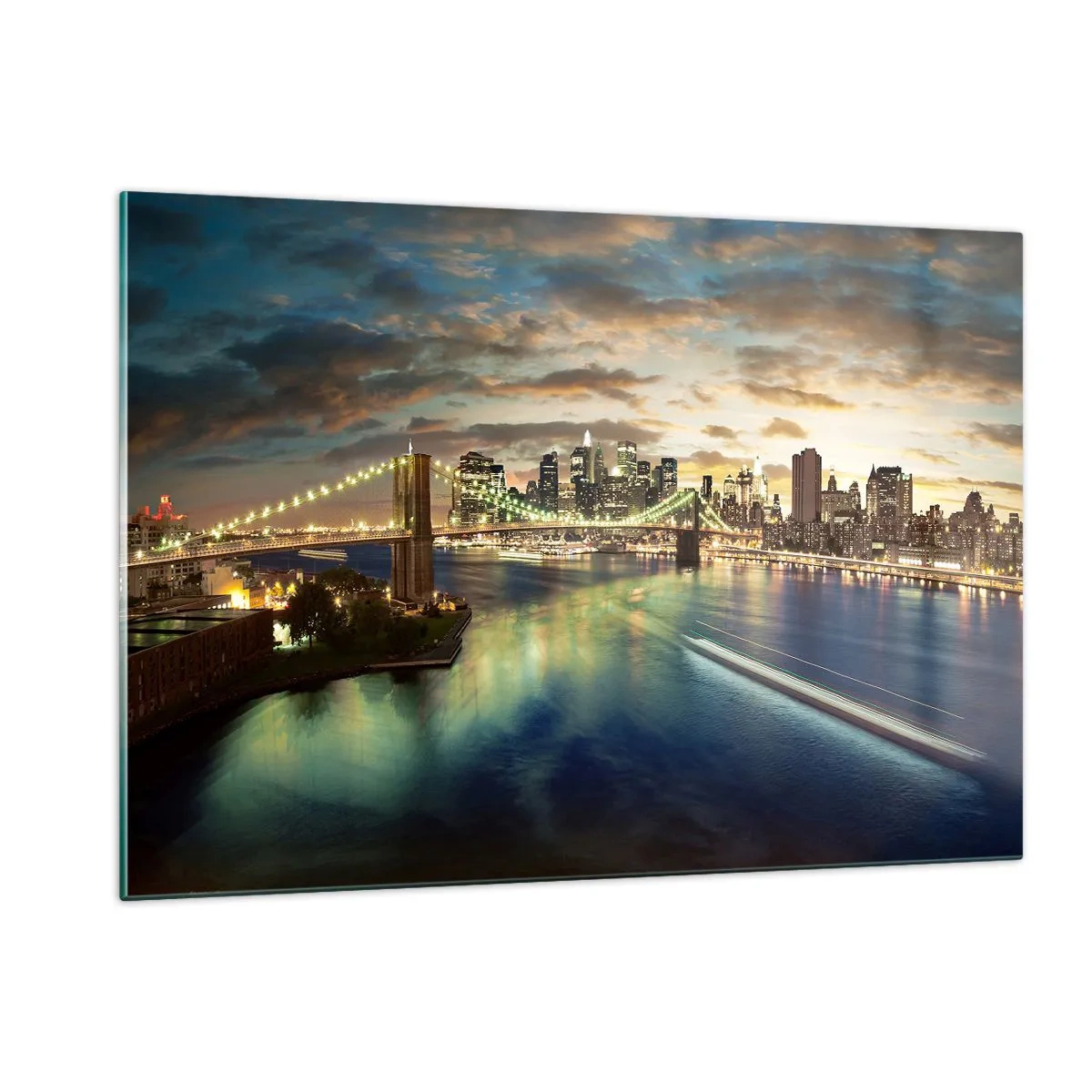 Quadro em vidro - Uma noite bem iluminada em Manhattan - 120x80 cm