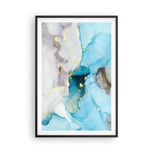 Pôster com moldura preta - Estudo do encontro do cinza e turquesa - 61x91 cm