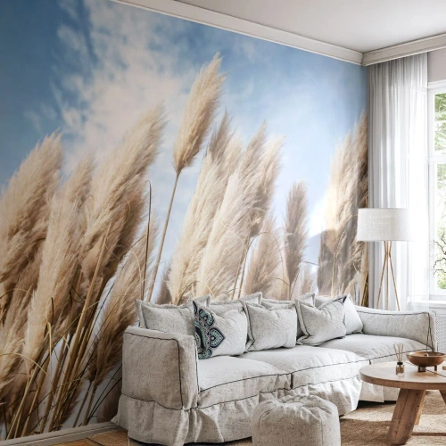 Papel de Parede Premium Sand - Carícia ensolarada e ventosa - Grama dos Pampas, Natureza, Boho - 100x70 cm