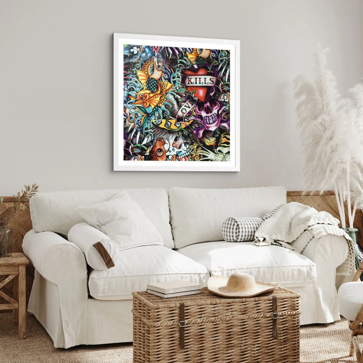 Pôster em moldura branca - O sonho do tatuador - 40x40 cm