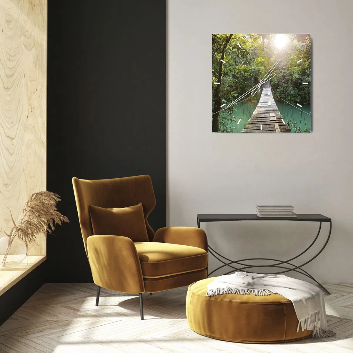 Relógio de parede - Relógio em vidro - Da água azul para a floresta azul - 40x40 cm